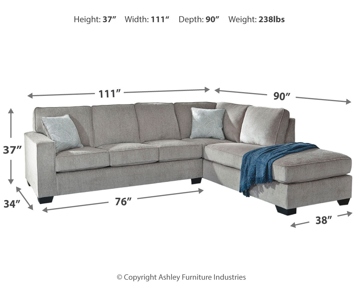 Altari Alloy 2-Piece Sleeper Sectional, Loveseat and Ottoman