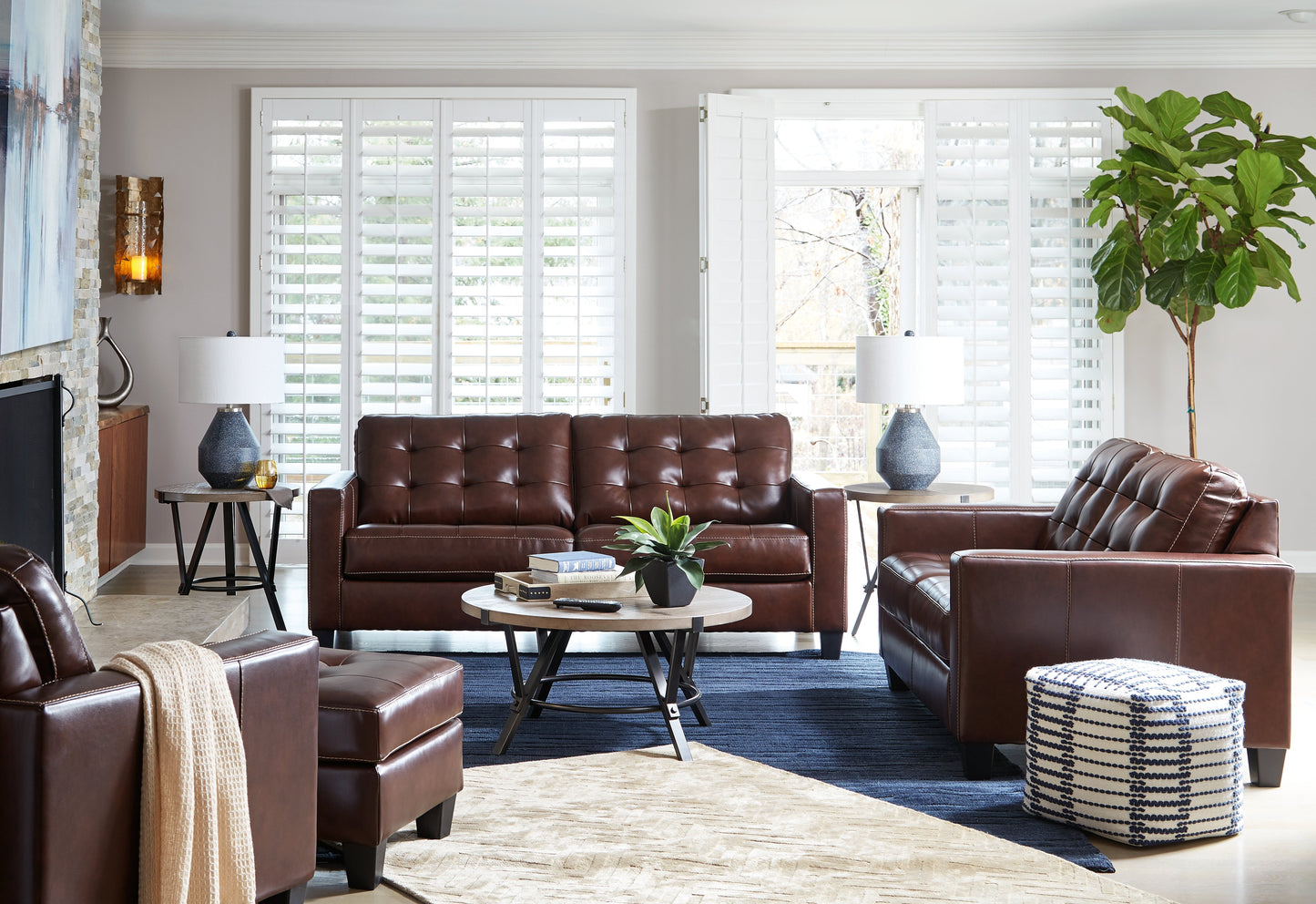 Altonbury Walnut Sofa, Loveseat, Chair and Ottoman