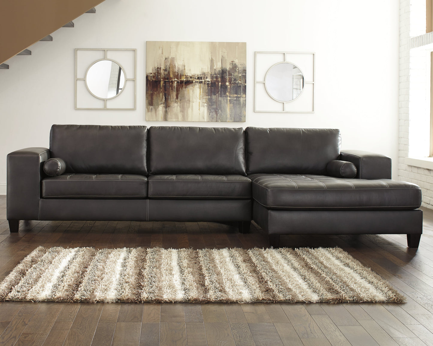 Nokomis Charcoal 2-Piece Sectional with Chaise and Oversized Accent Ottoman