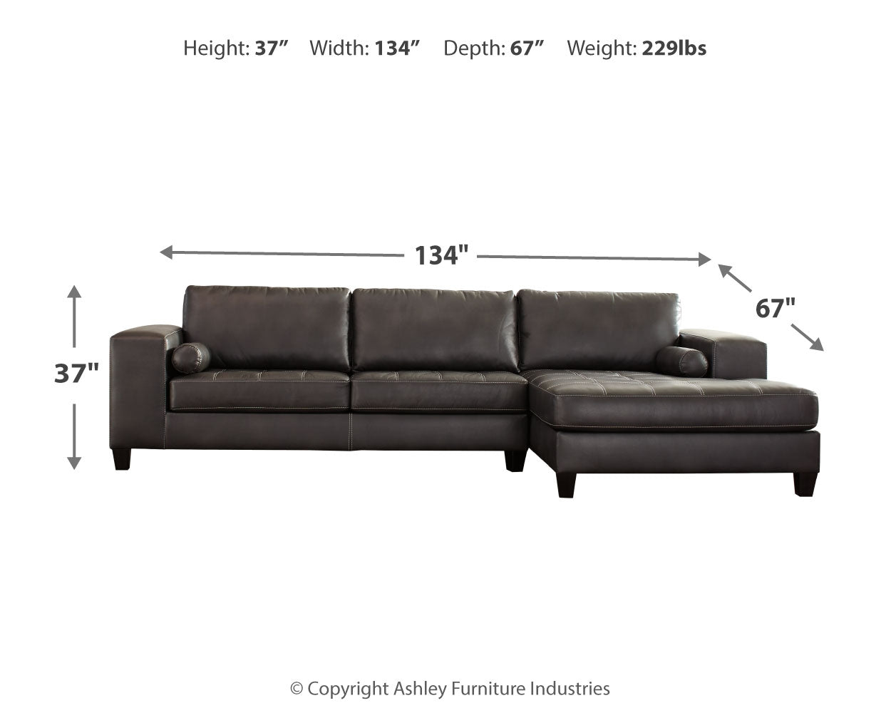 Nokomis Charcoal 2-Piece Sectional with Chaise and Oversized Accent Ottoman