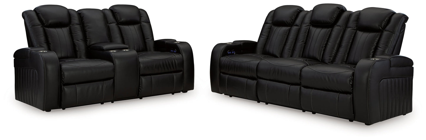 Caveman Den Midnight Power Reclining Sofa and Loveseat