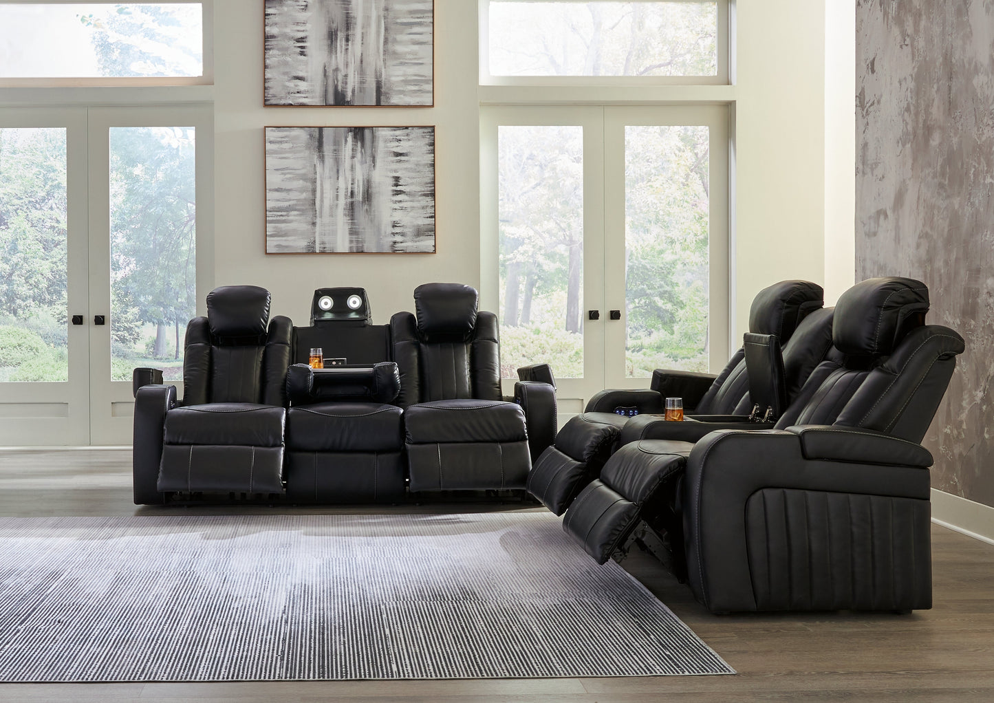 Caveman Den Midnight Power Reclining Sofa and Loveseat