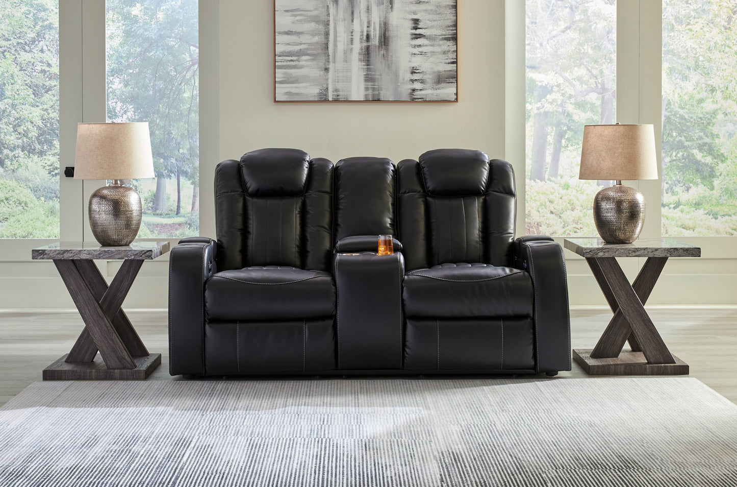 Caveman Den Midnight Power Reclining Loveseat with Console