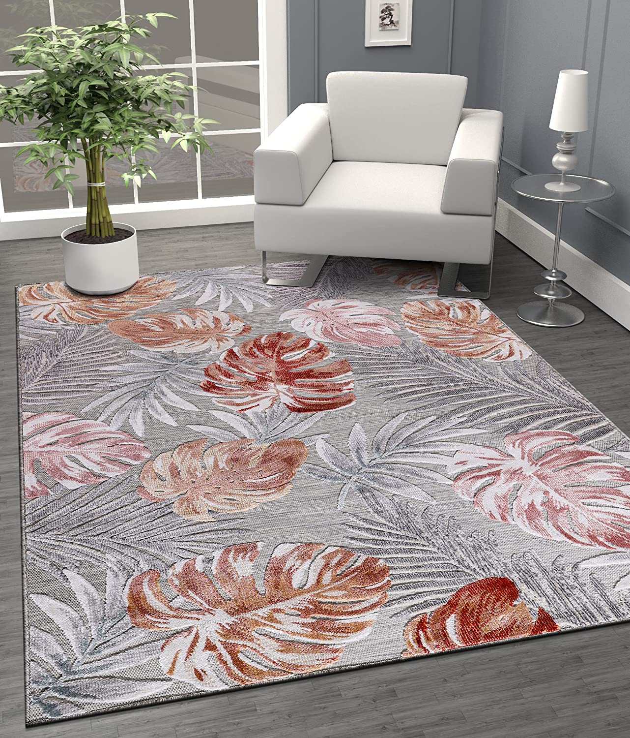 Spring Multi Color Leaf Tropical Botanical Non-Shedding Indoor/Outdoor Area Rugs - Ornate Home