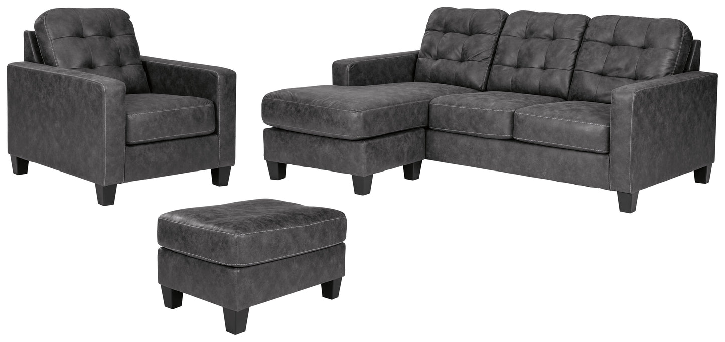 Venaldi Gunmetal Sofa Chaise, Chair, and Ottoman