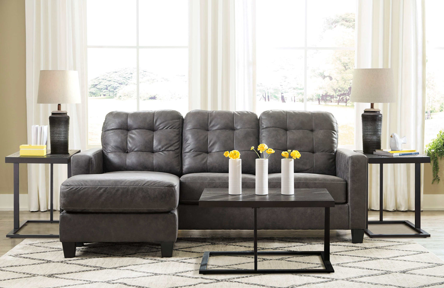 Venaldi Gunmetal Queen Sofa  Sleeper /w Chaise