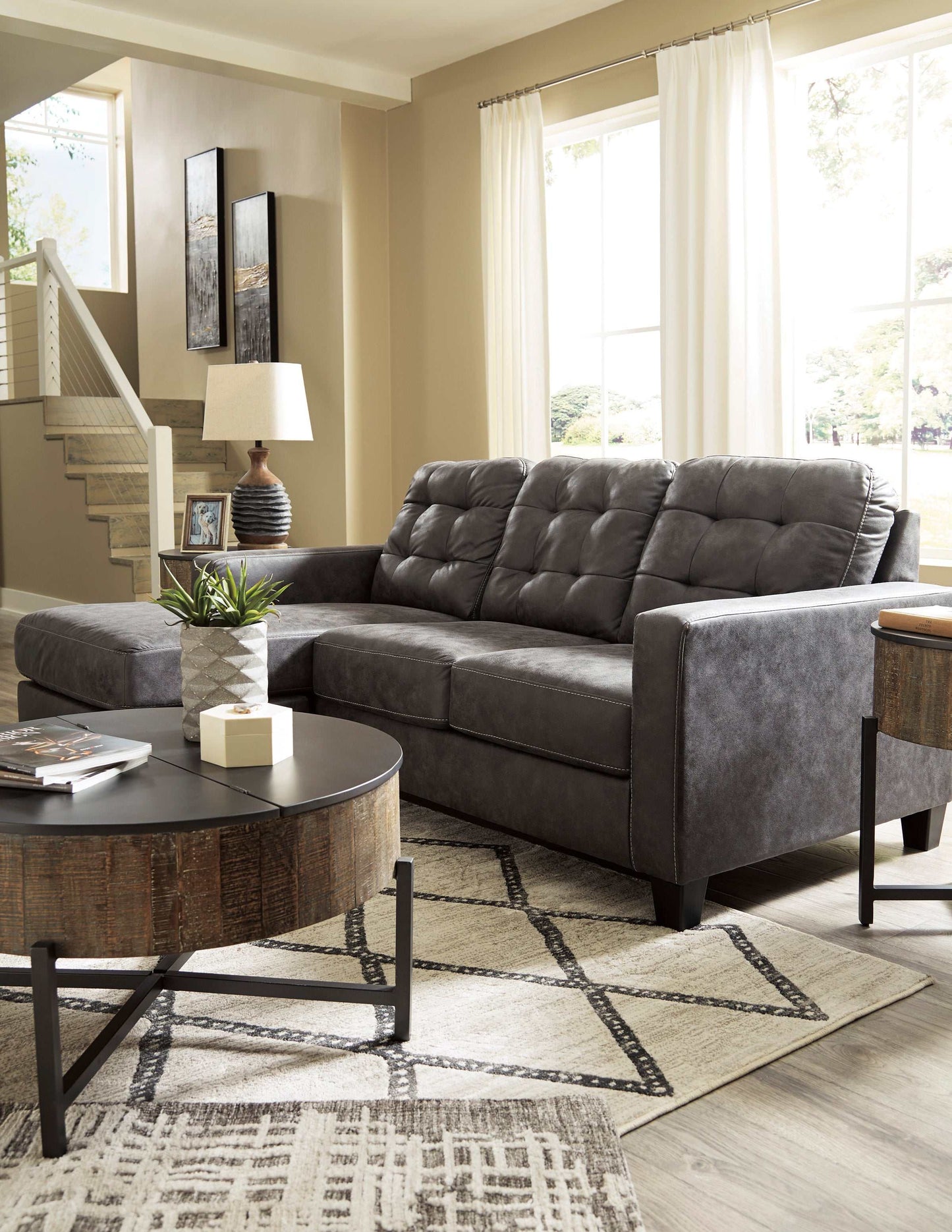 Venaldi Gunmetal Queen Sofa  Sleeper /w Chaise