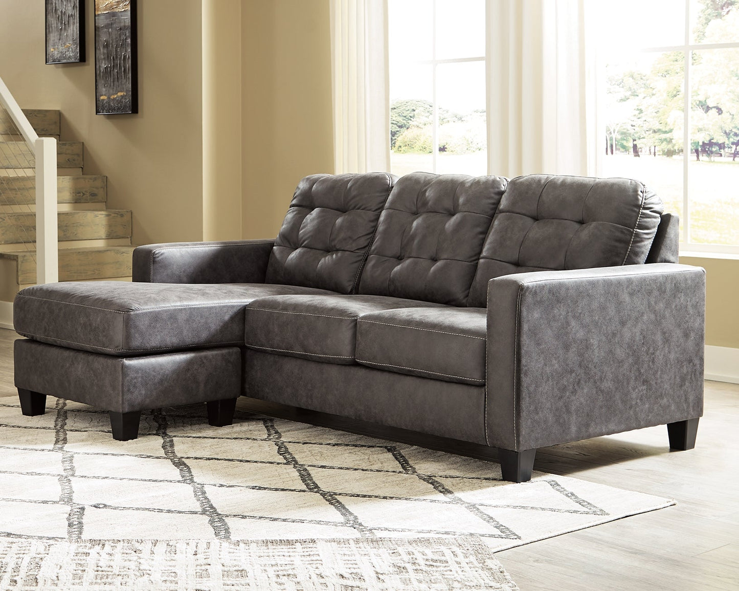 Venaldi Gunmetal Sofa Chaise with Occasional Table Set and Lamps