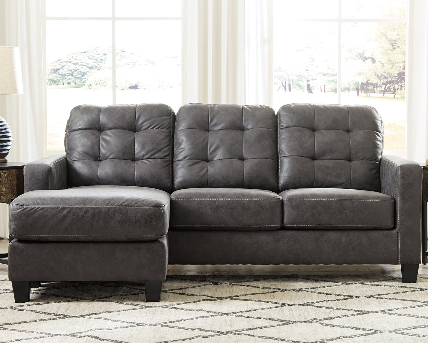 Venaldi Gunmetal Sofa Chaise with Occasional Table Set and Lamps