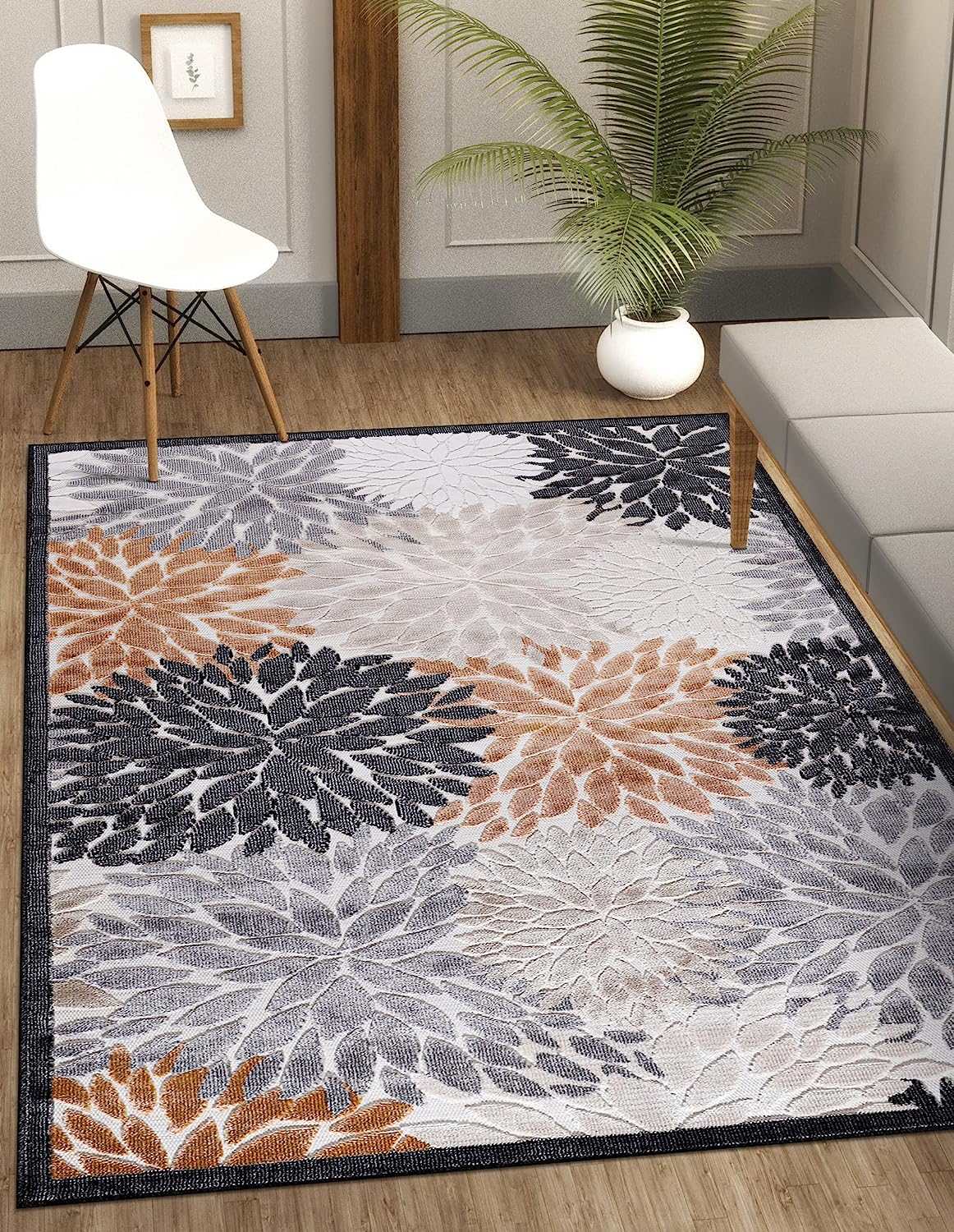 Spring Orange Floral Exotic Tropical Non-Shedding Indoor/Outdoor Area Rugs - Ornate Home