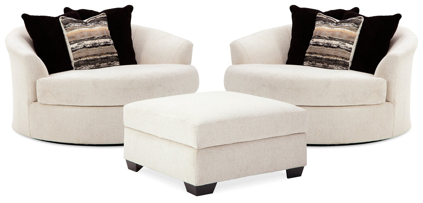 Cambri Snow 2 Oversized Swivel Chairs and Ottoman