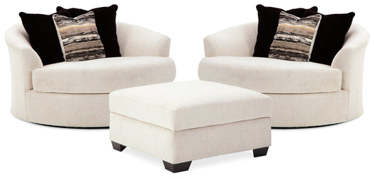 Cambri Snow 2 Oversized Swivel Chairs and Ottoman