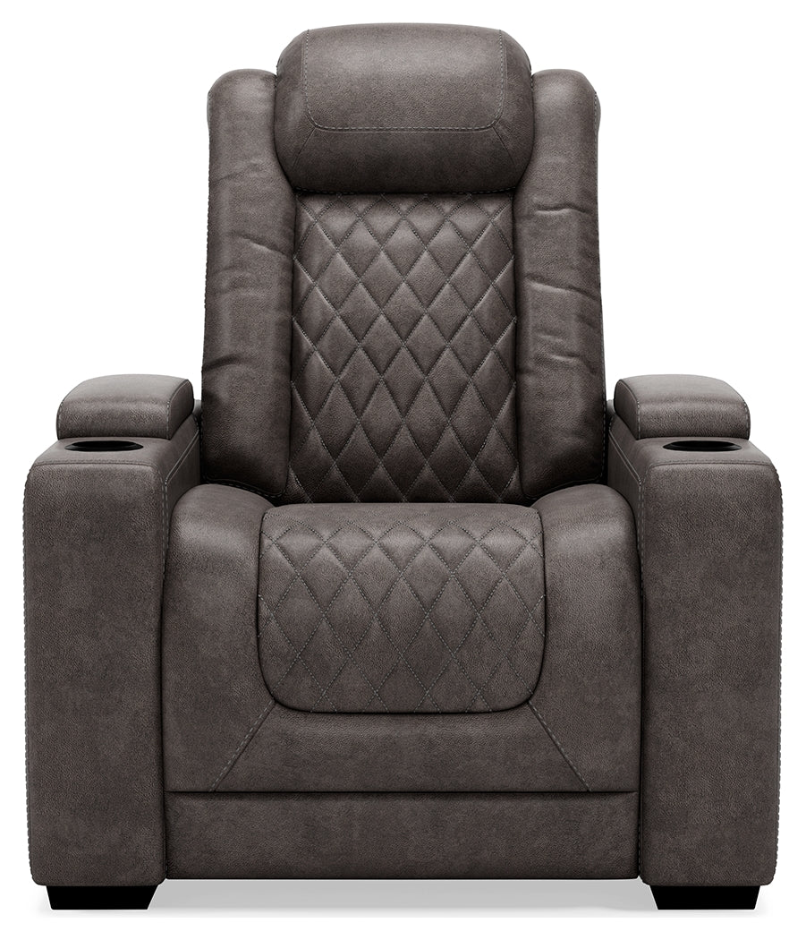 HyllMont Gray Power Reclining Loveseat and Power Recliner