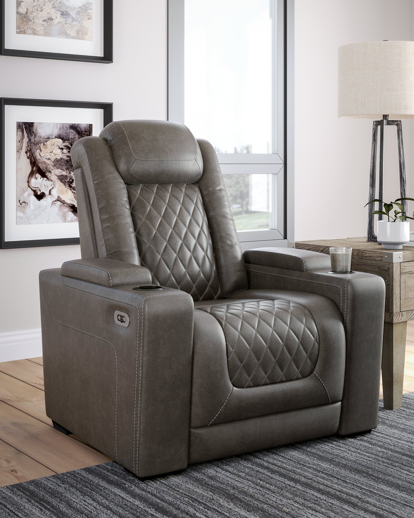 HyllMont Gray Power Reclining Sofa, Loveseat and Recliner