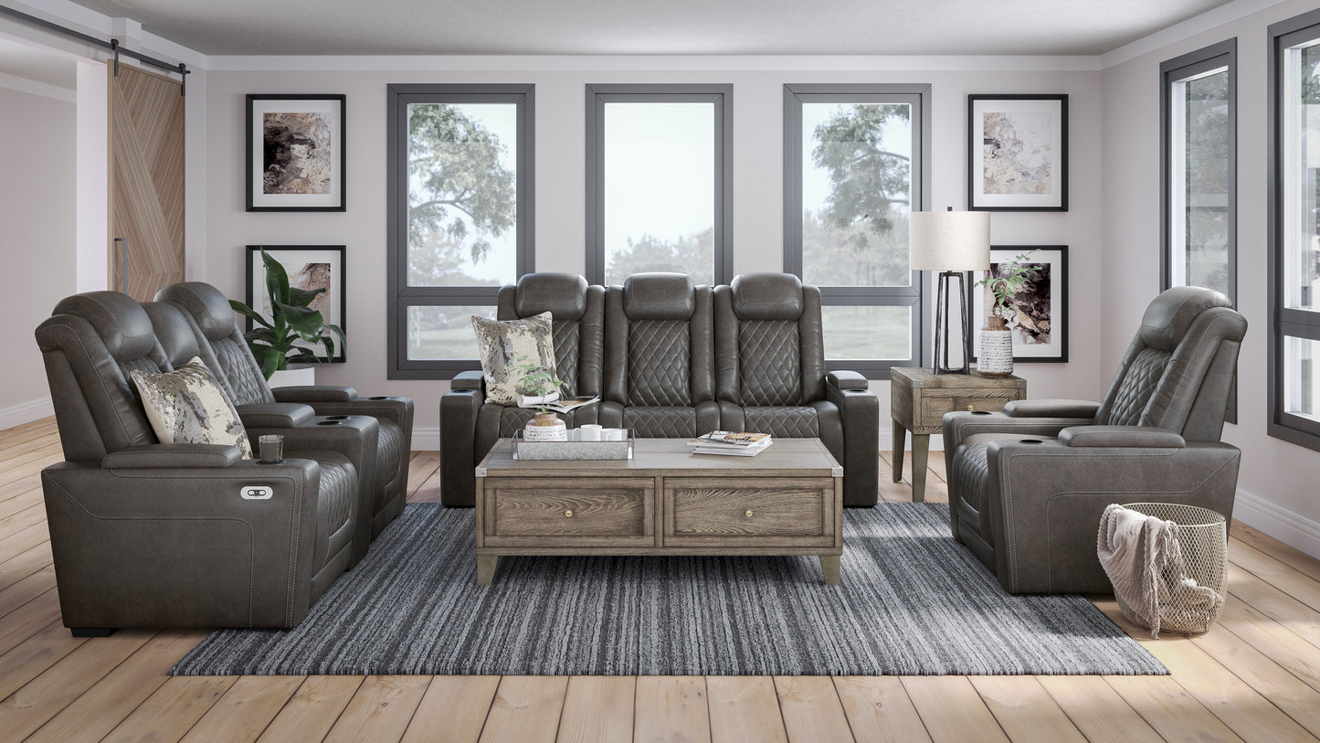 HyllMont Gray Power Reclining Loveseat and Power Recliner