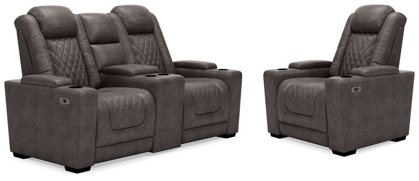 HyllMont Gray Power Reclining Loveseat and Power Recliner