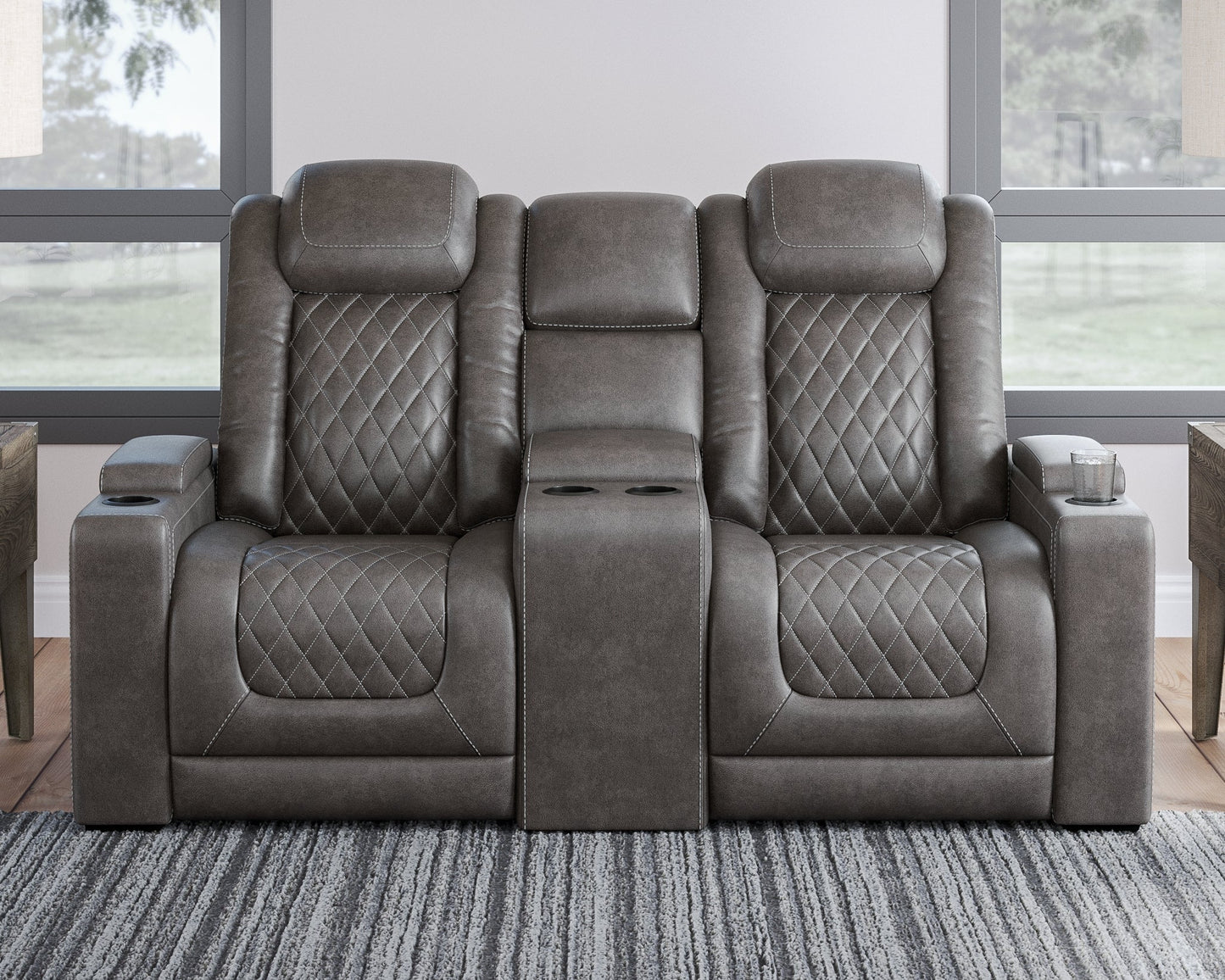 HyllMont Gray Power Reclining Sofa, Loveseat and Recliner