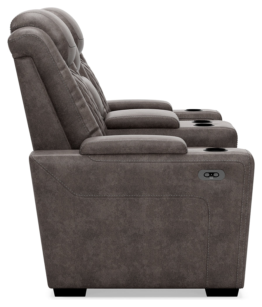 HyllMont Gray Power Reclining Loveseat and Power Recliner