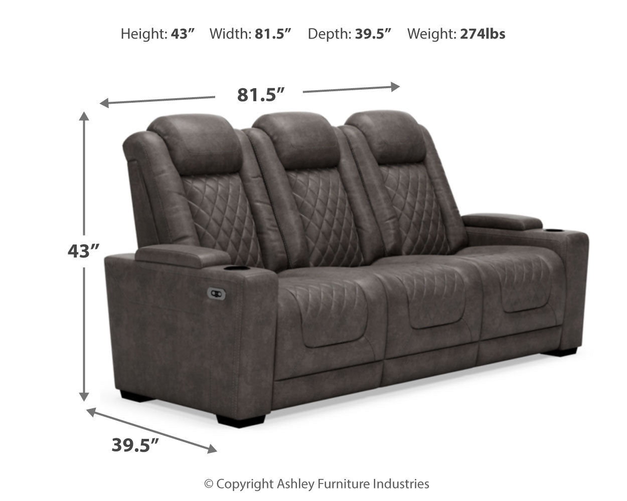 HyllMont Gray Power Reclining Sofa and Power Recliner