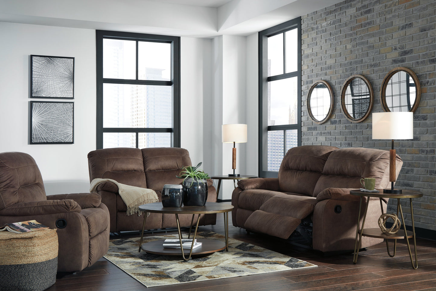 Bolzano Coffee Reclining Sofa and Loveseat with Recliner