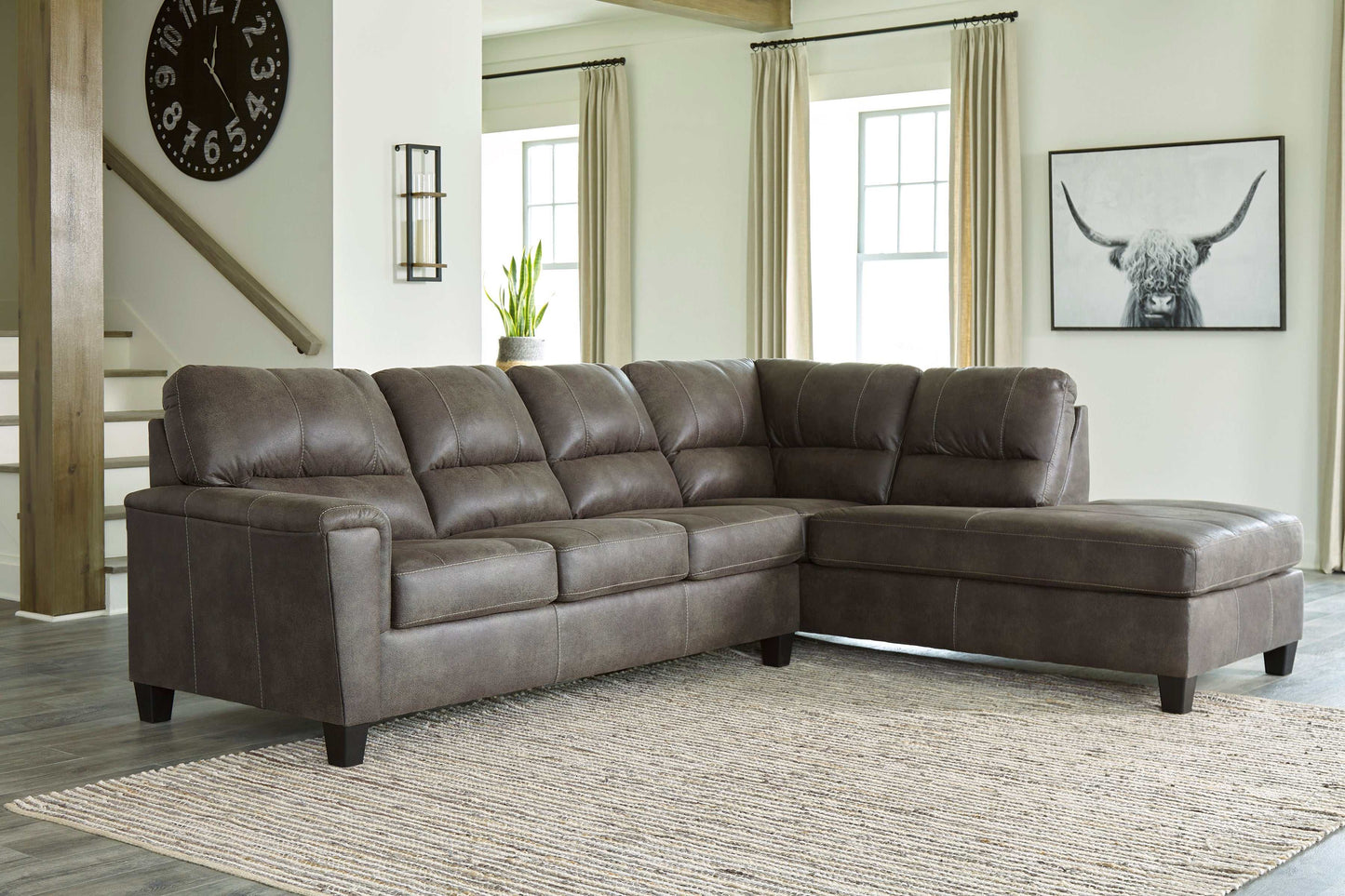 Navi Smoke 2pc Queen Sleeper Sectional w/ Chaise