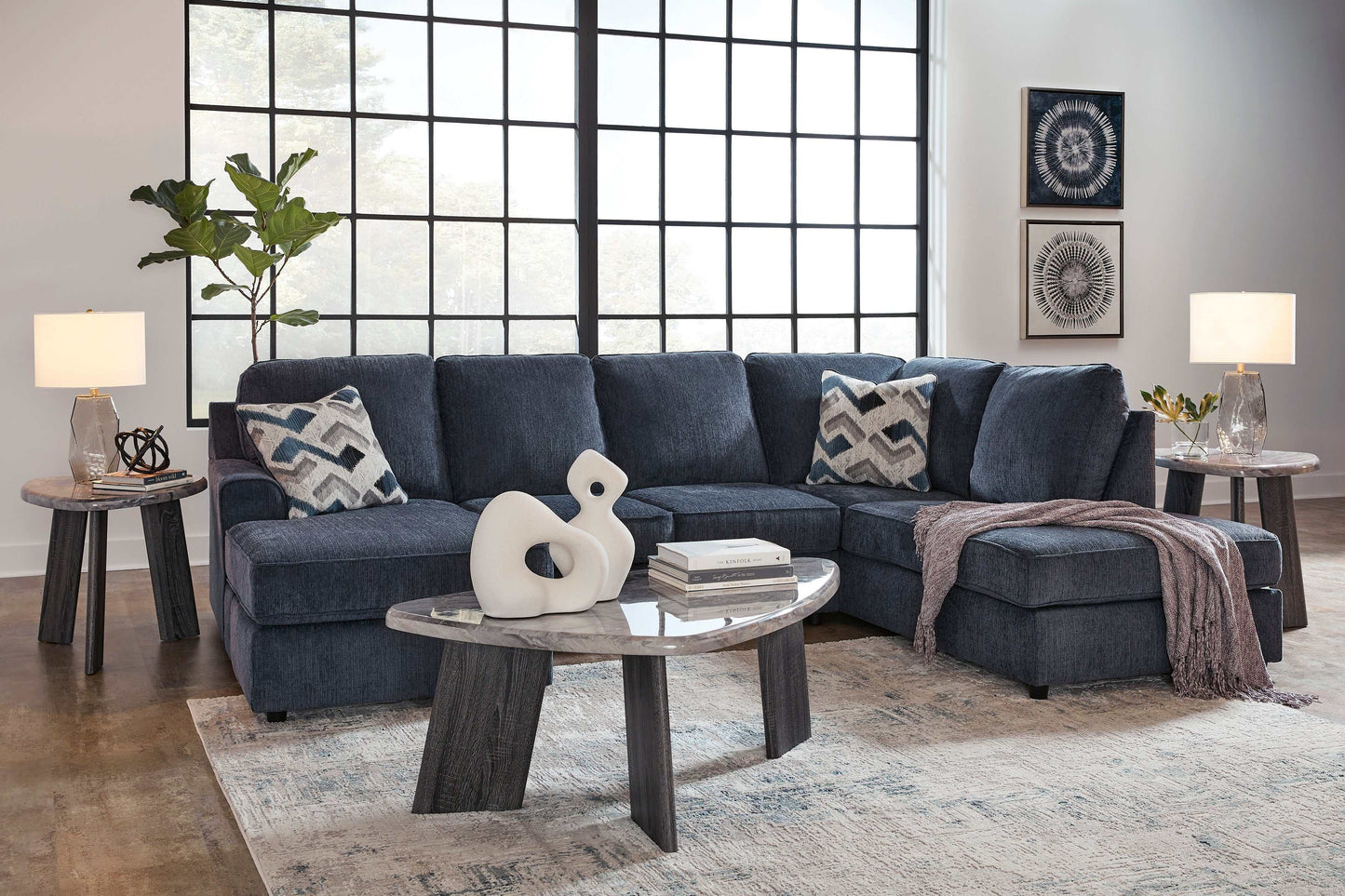 Albar Place Cobalt 2pc Sectional w/ RAF Corner Chaise