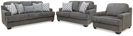 Locklin Dark Gray Sofa, Loveseat, and Chair