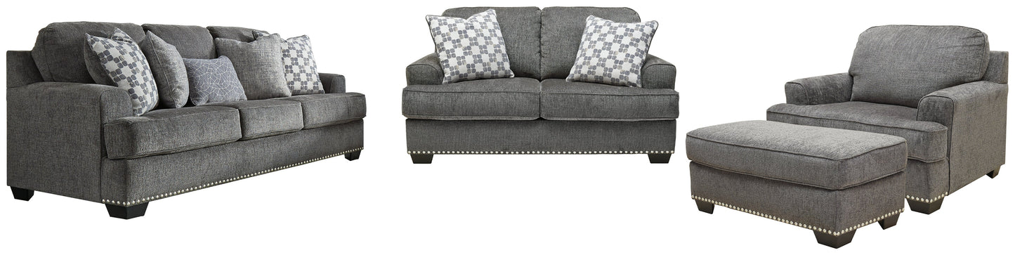 Locklin Dark Gray Sofa, Loveseat, Chair, and Ottoman