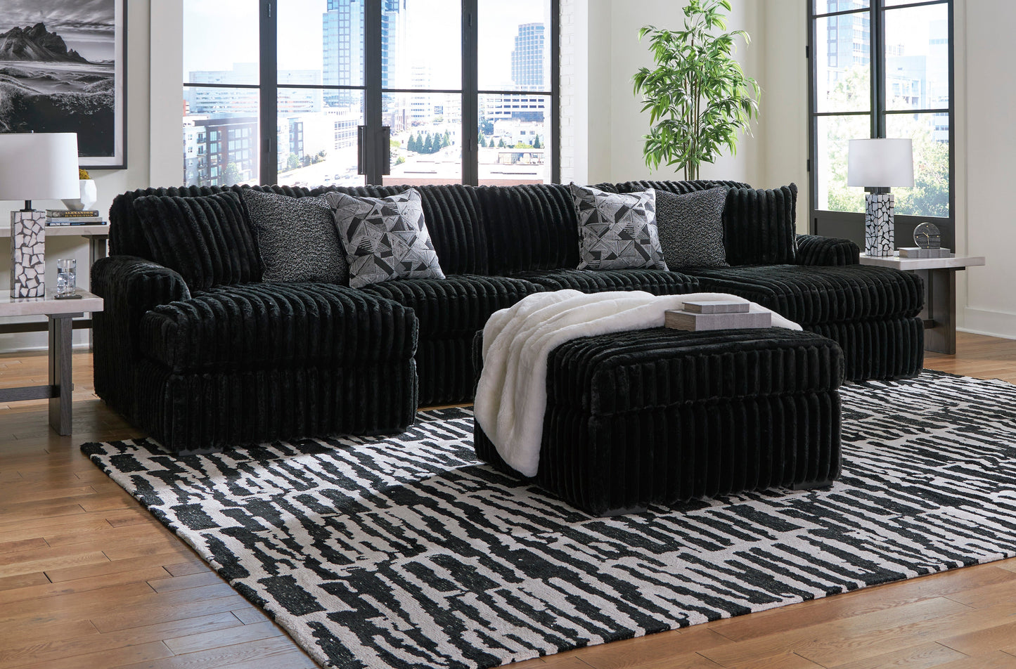 Midnight-Madness Onyx Corduroy Oversized Accent Ottoman - Ornate Home