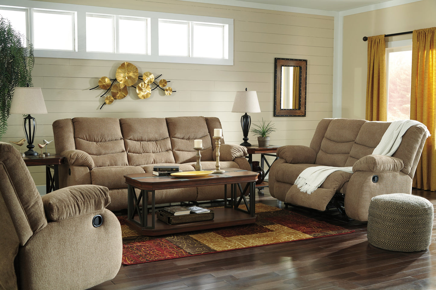 Tulen Mocha Reclining Sofa, Loveseat and Recliner