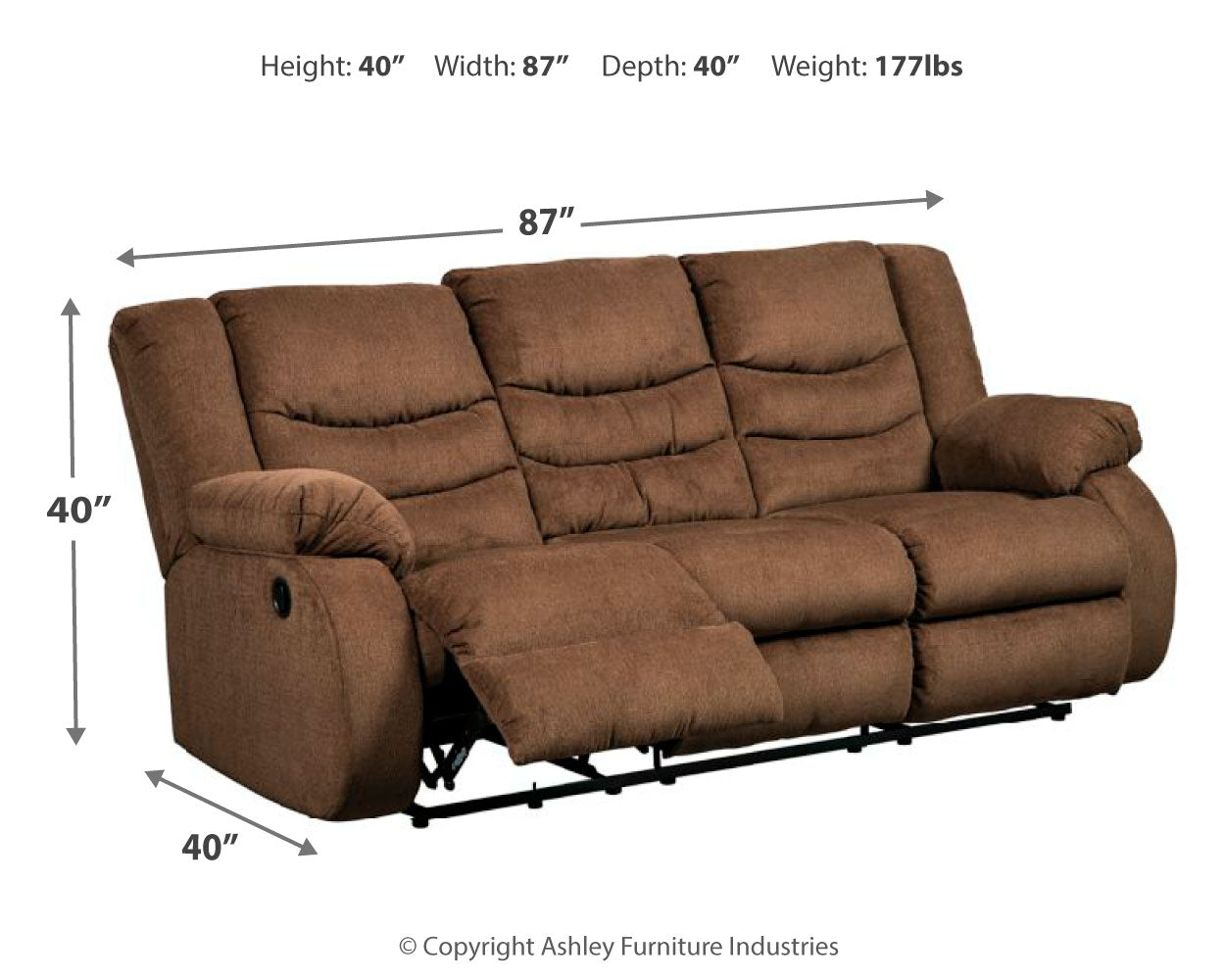 Tulen Brown Reclining Sofa with Recliner