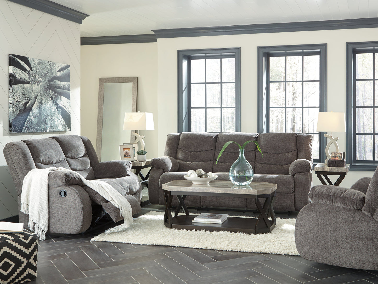 Tulen Gray Reclining Sofa, Loveseat and Recliner