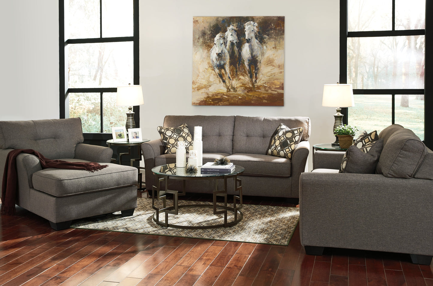 Tibbee Gray Sofa and Loveseat with Chaise