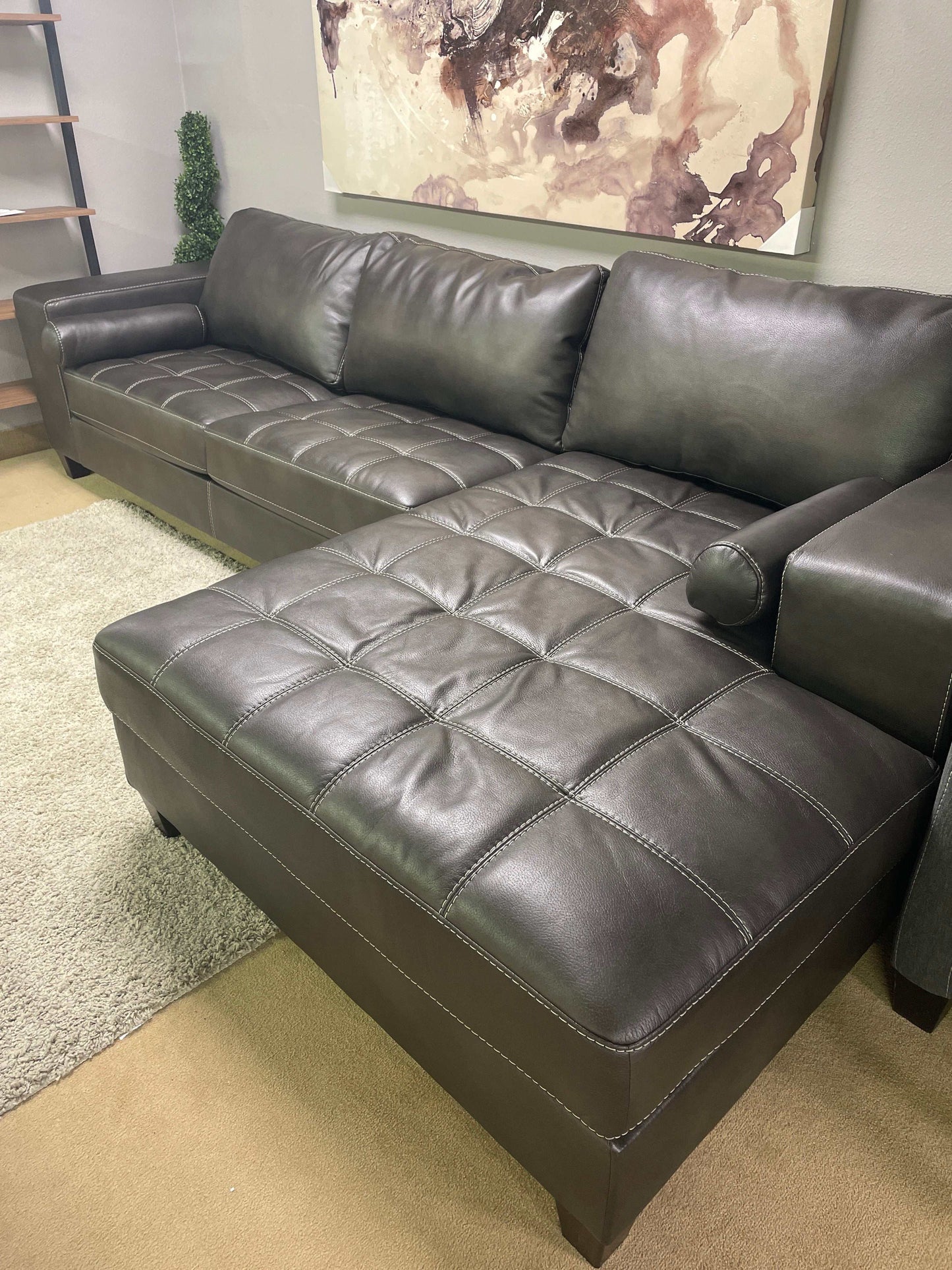 Nokomis Charcoal Faux Leather L Shape 2pc Sectional w/ Chaise