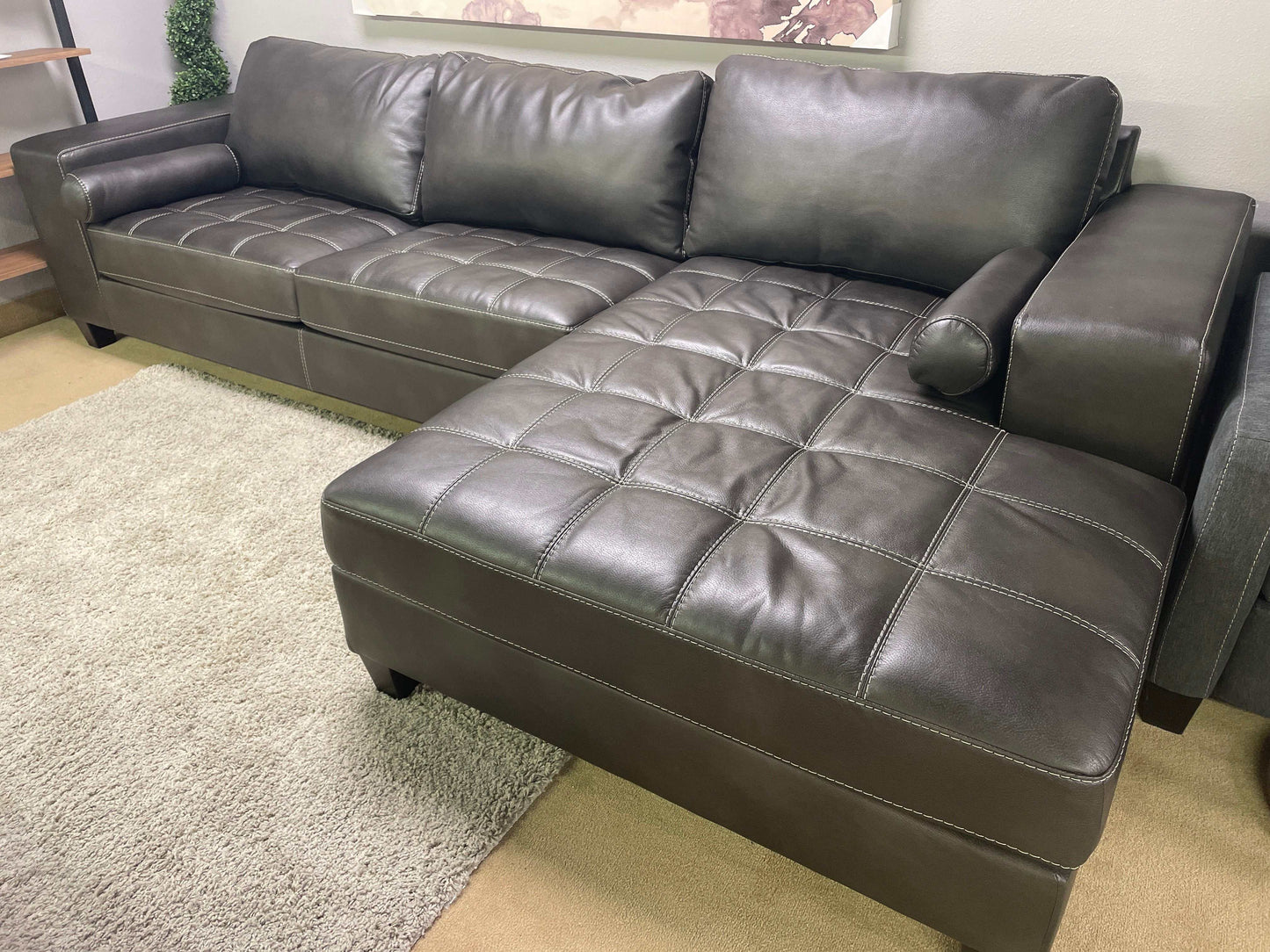 Nokomis Charcoal Faux Leather L Shape 2pc Sectional w/ Chaise