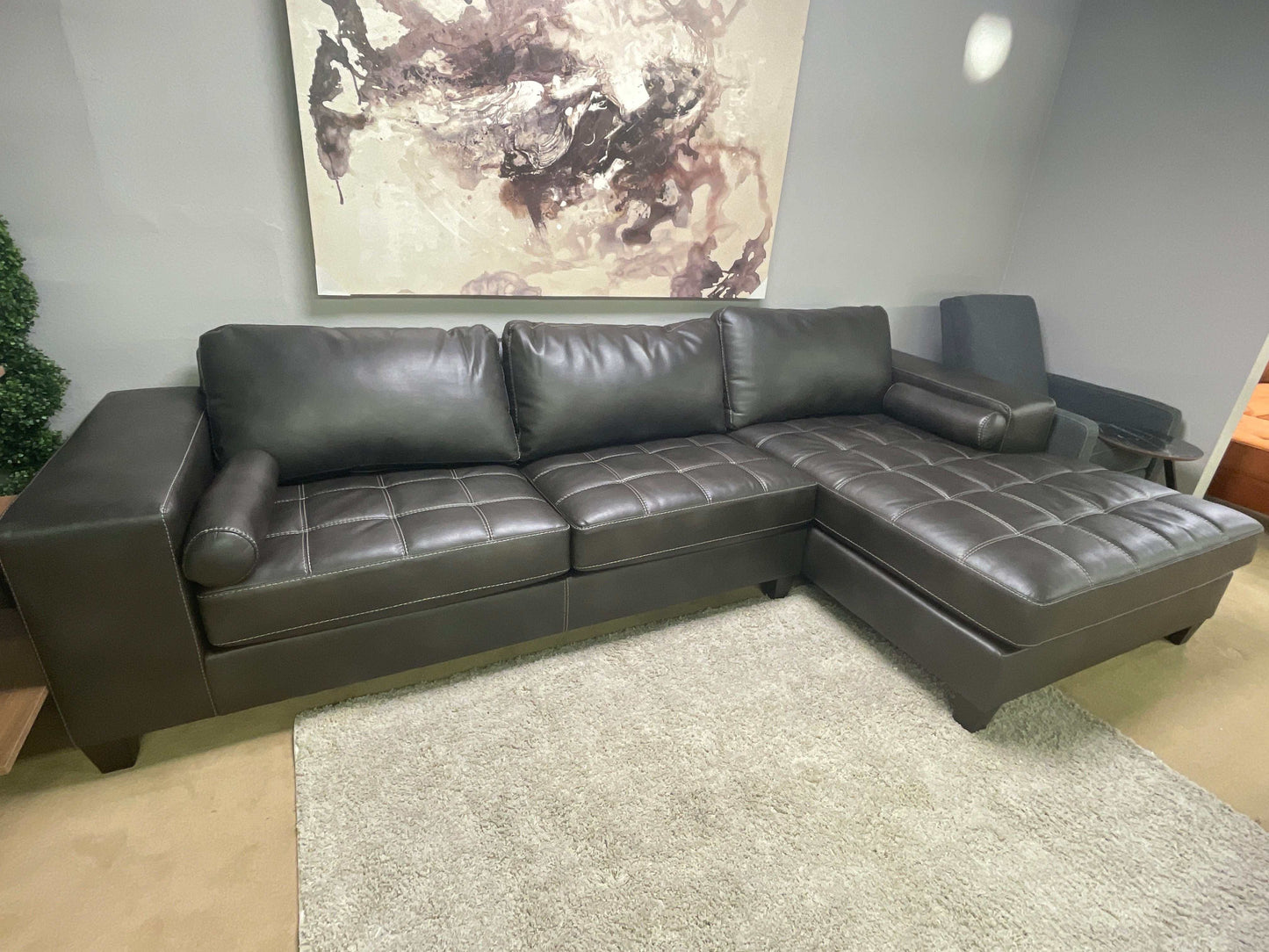 Nokomis Charcoal Faux Leather L Shape 2pc Sectional w/ Chaise