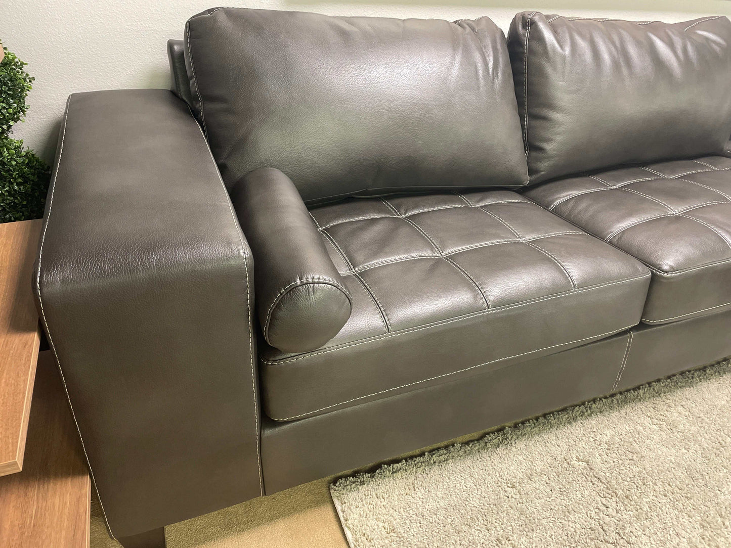 Nokomis Charcoal Faux Leather L Shape 2pc Sectional w/ Chaise