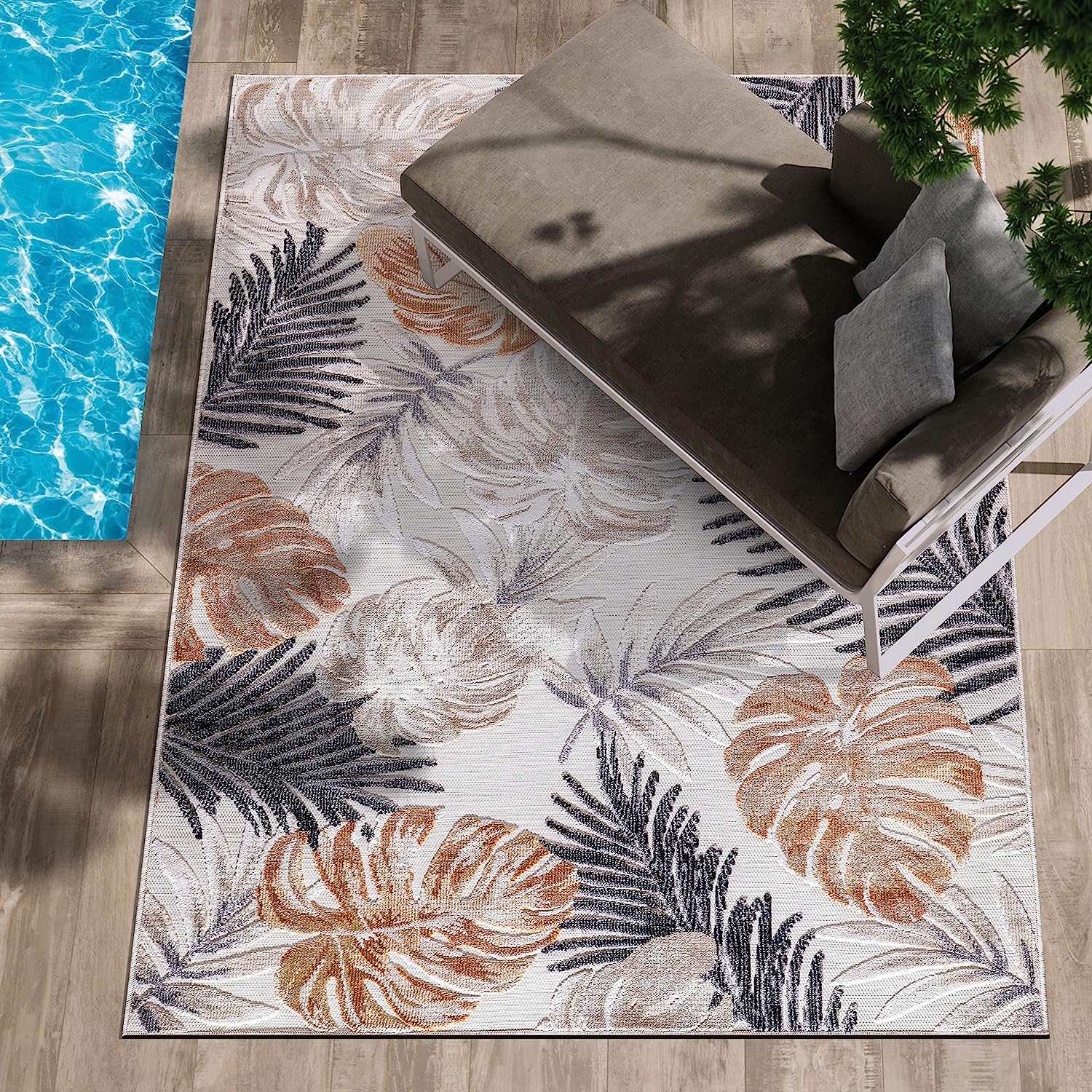 Spring Yellow Leaf Tropical Botanical Non-Shedding Indoor/Outdoor Area Rugs - Ornate Home