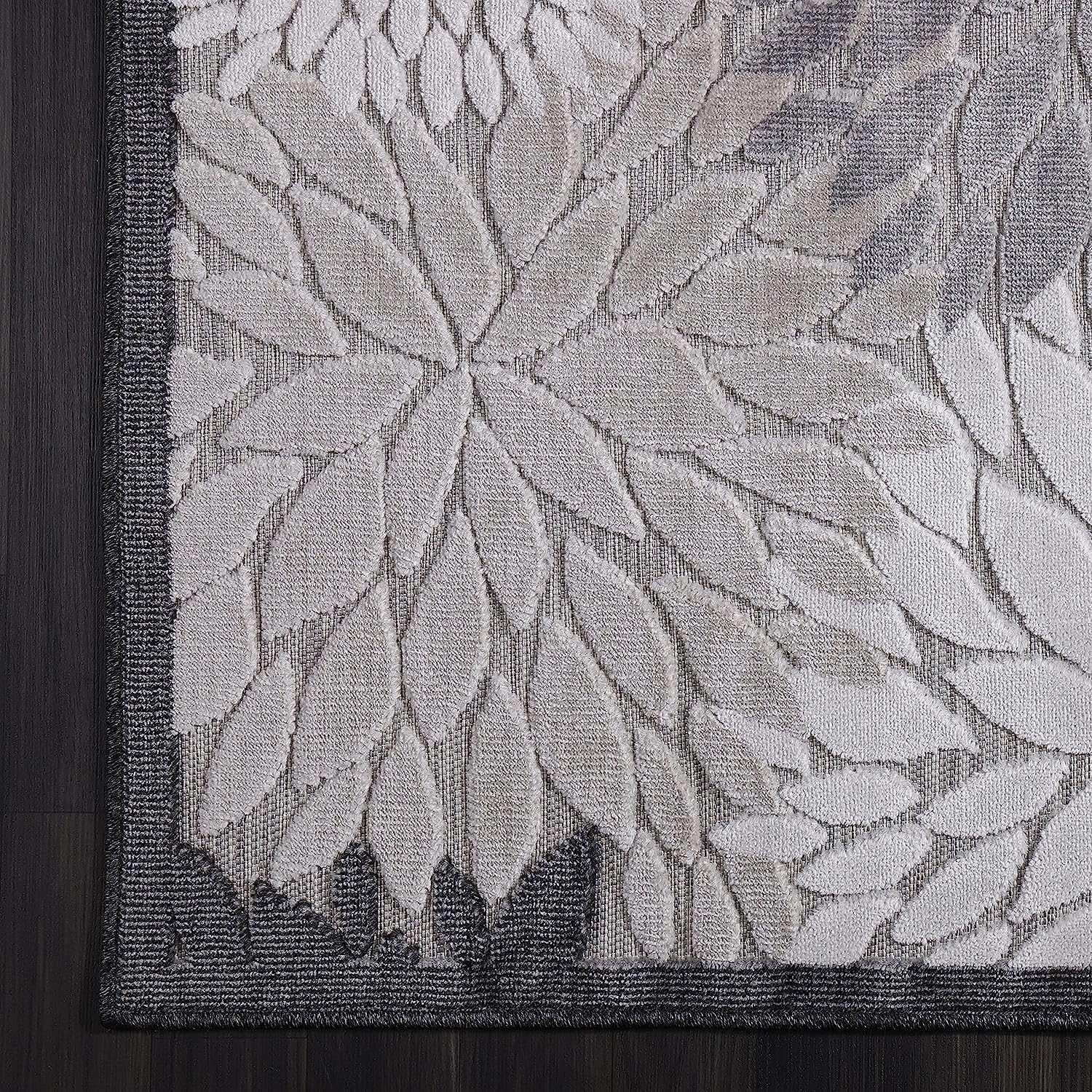 Spring Gray Floral Exotic Tropical Non-Shedding Indoor/Outdoor Area Rugs - Ornate Home