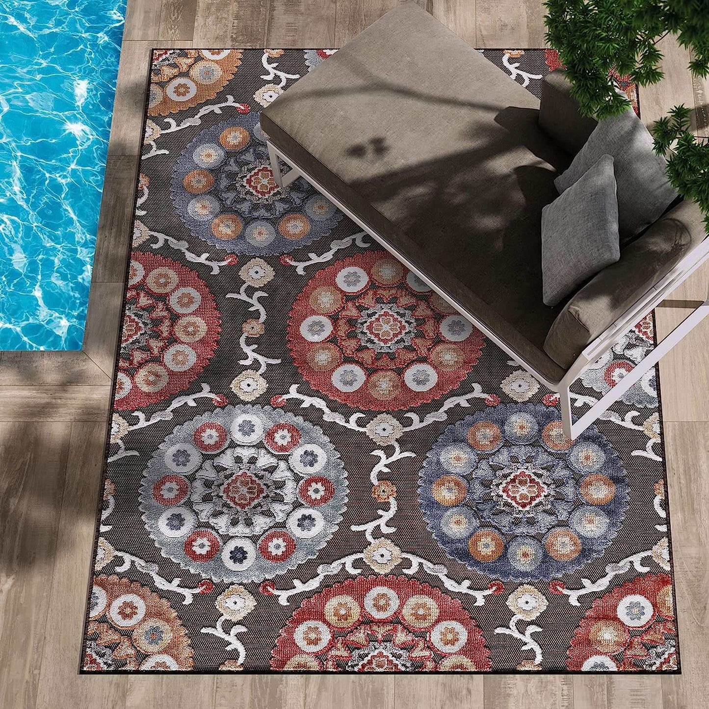 Spring Brown Bohemian Medallion Floral Non-Shedding Indoor/Outdoor Area Rugs - Ornate Home