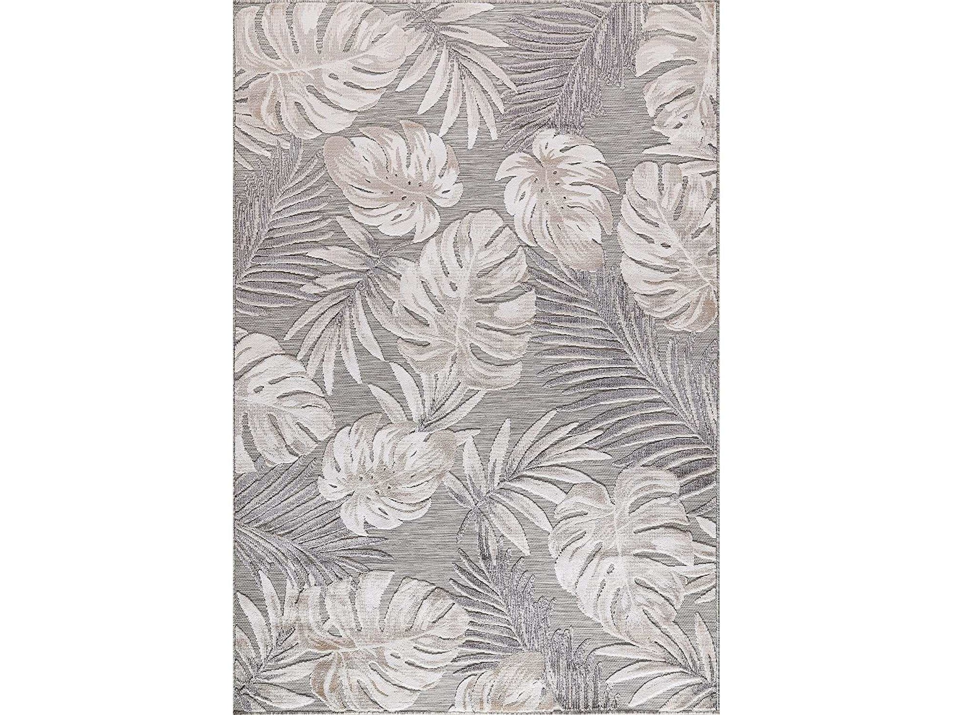 Spring Beige Leaf Tropical Botanical Non-Shedding Indoor/Outdoor Area Rugs - Ornate Home