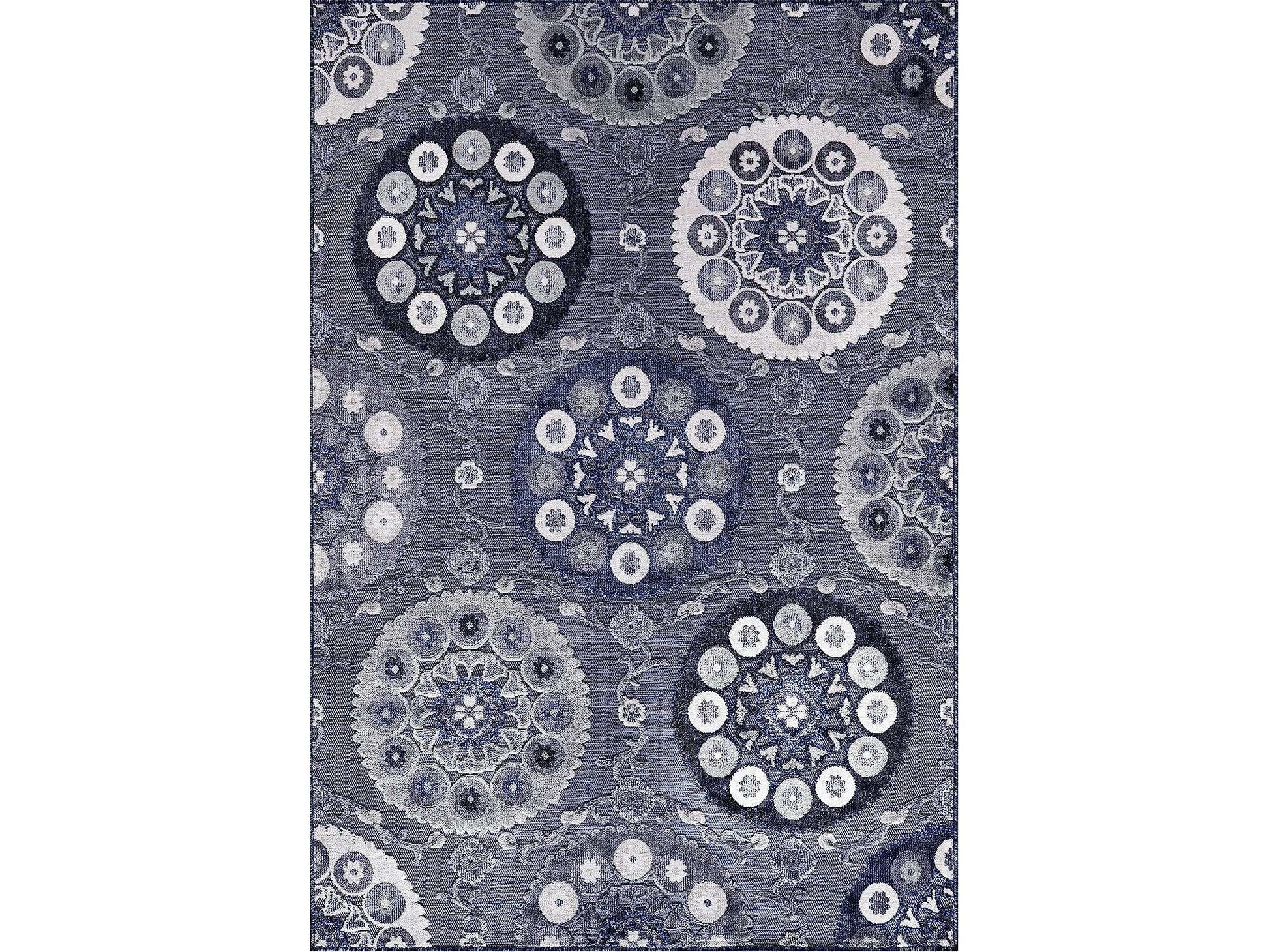 Spring Navy Color Bohemian Medallion Floral Non-Shedding Indoor/Outdoor Area Rugs - Ornate Home