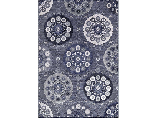 Spring Navy Color Bohemian Medallion Floral Non-Shedding Indoor/Outdoor Area Rugs - Ornate Home