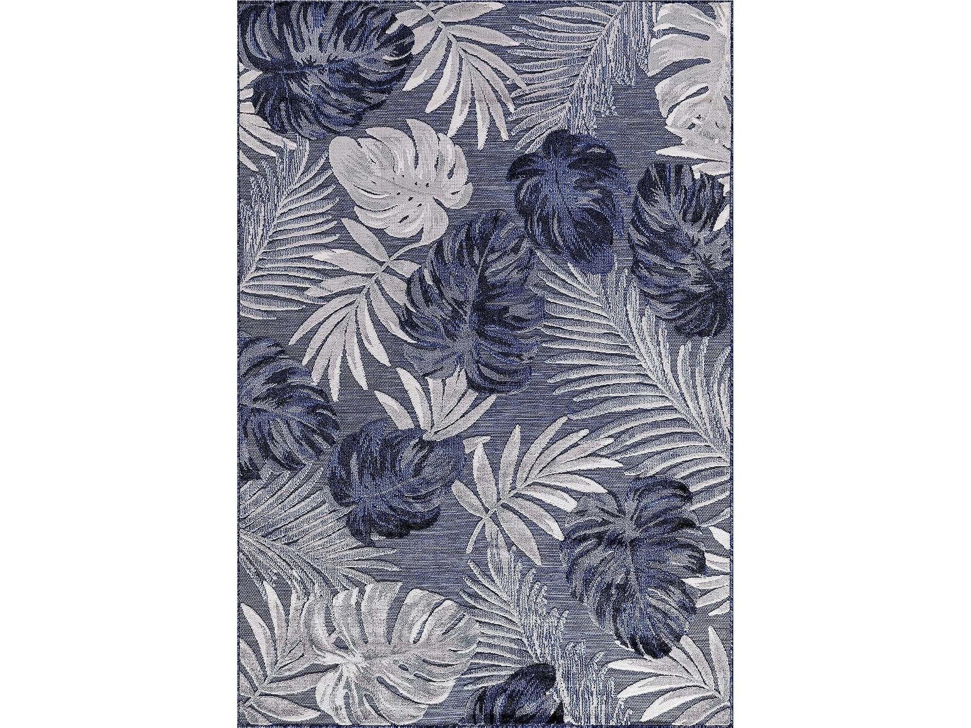 Spring Navy Leaf Tropical Botanical Non-Shedding Indoor/Outdoor Area Rugs - Ornate Home