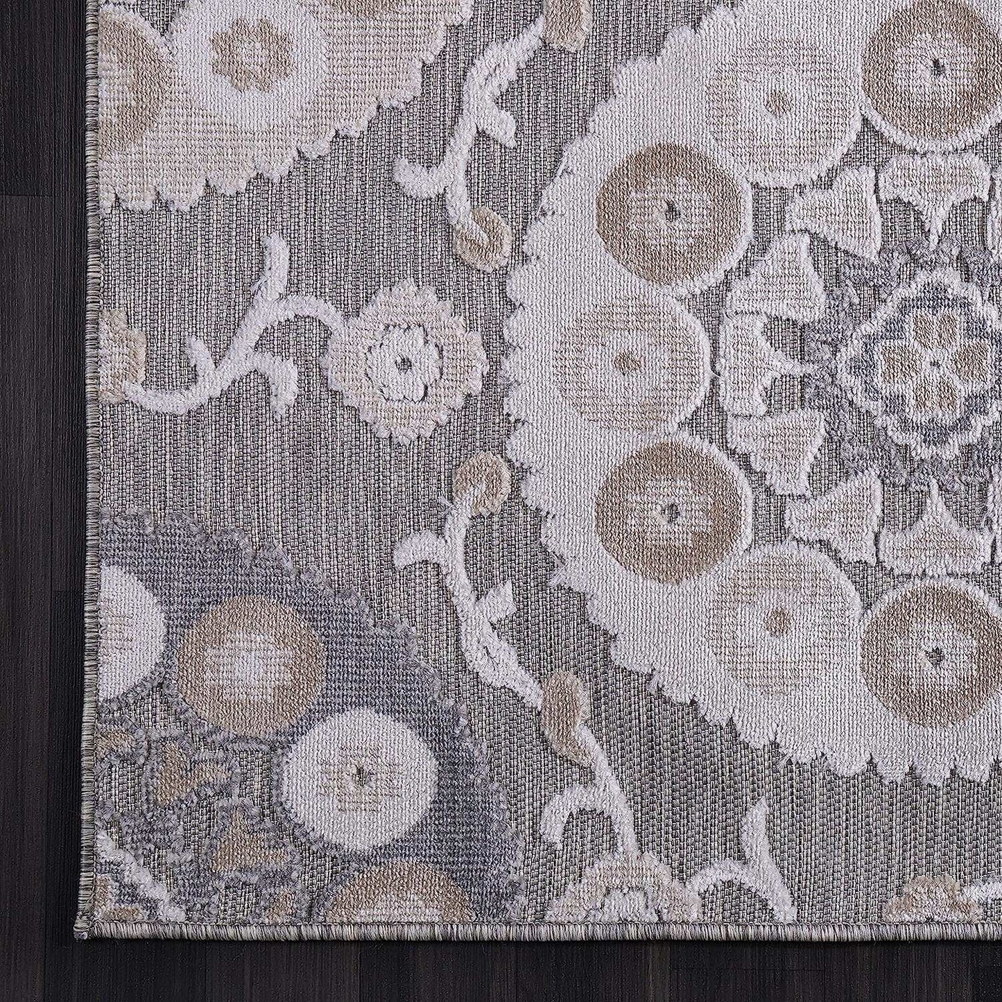 Spring Beige Bohemian Medallion Floral Non-Shedding Indoor/Outdoor Area Rugs - Ornate Home