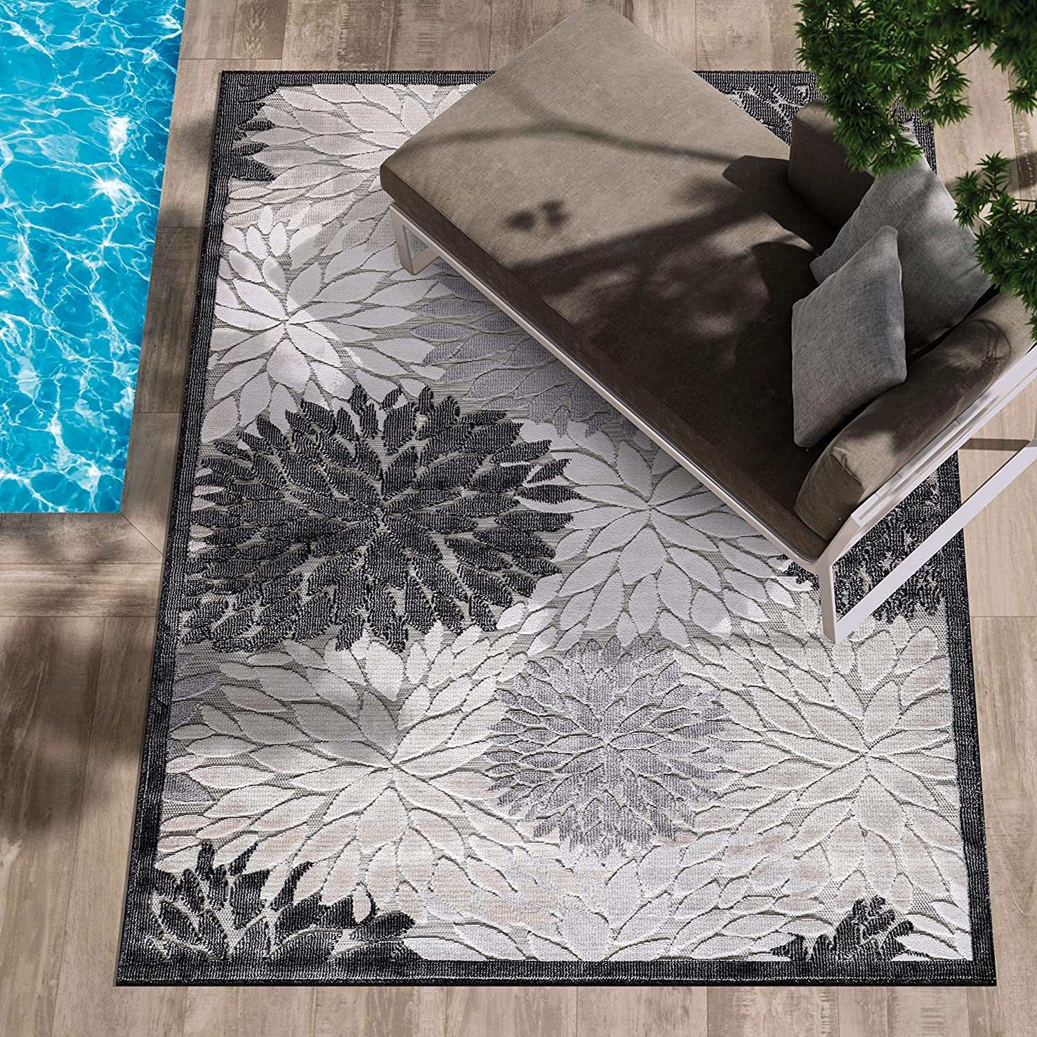 Spring Gray Floral Exotic Tropical Non-Shedding Indoor/Outdoor Area Rugs - Ornate Home