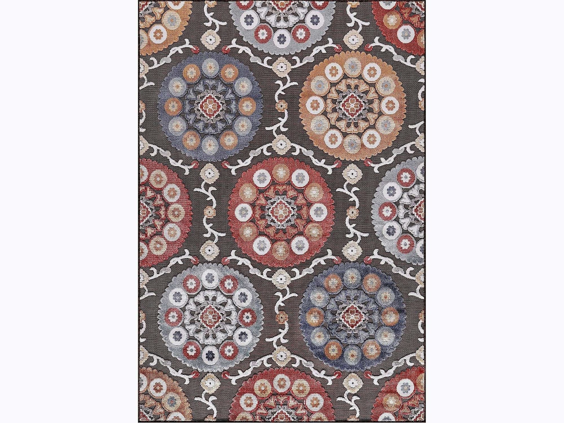 Spring Brown Bohemian Medallion Floral Non-Shedding Indoor/Outdoor Area Rugs - Ornate Home