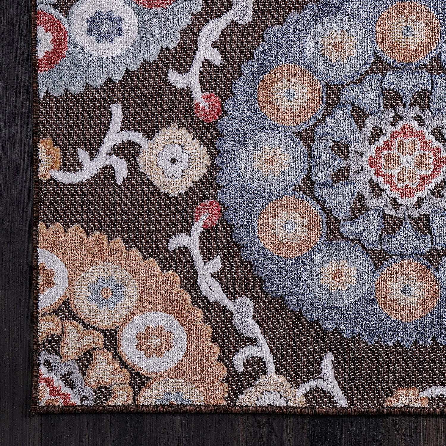 Spring Brown Bohemian Medallion Floral Non-Shedding Indoor/Outdoor Area Rugs - Ornate Home