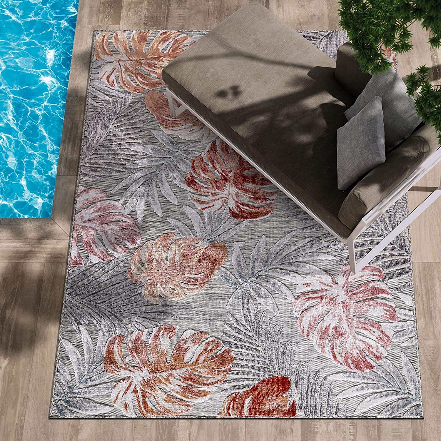 Spring Multi Color Leaf Tropical Botanical Non-Shedding Indoor/Outdoor Area Rugs - Ornate Home