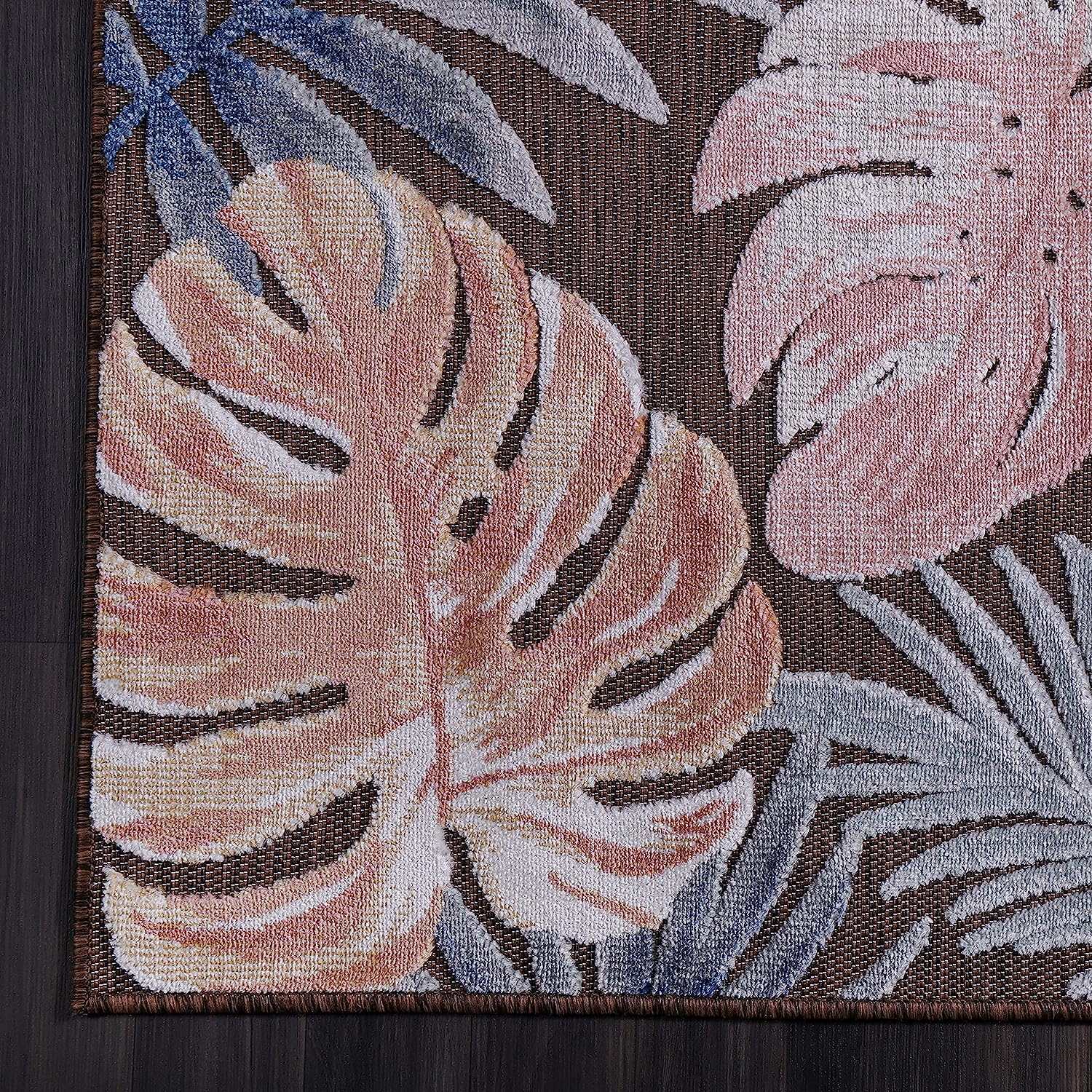 Spring Brown Leaf Tropical Botanical Non-Shedding Indoor/Outdoor Area Rugs - Ornate Home